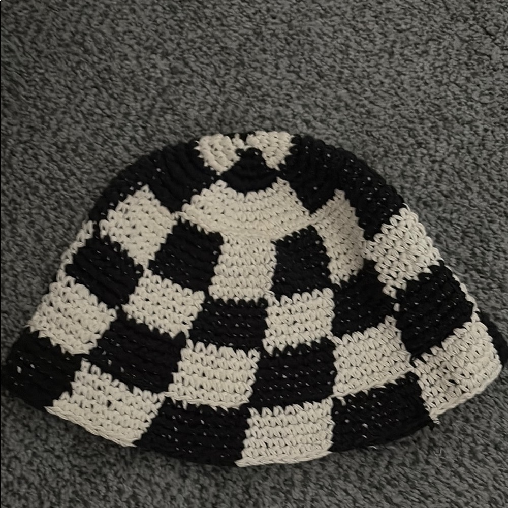 Black and White Checkered Crochet bucket hat